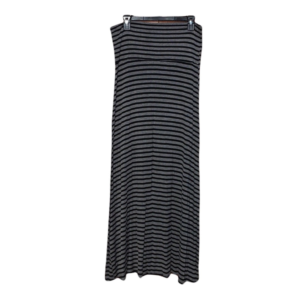 Mono B Black & Grey Horizontal Stripped Maxi Skirt - Size L